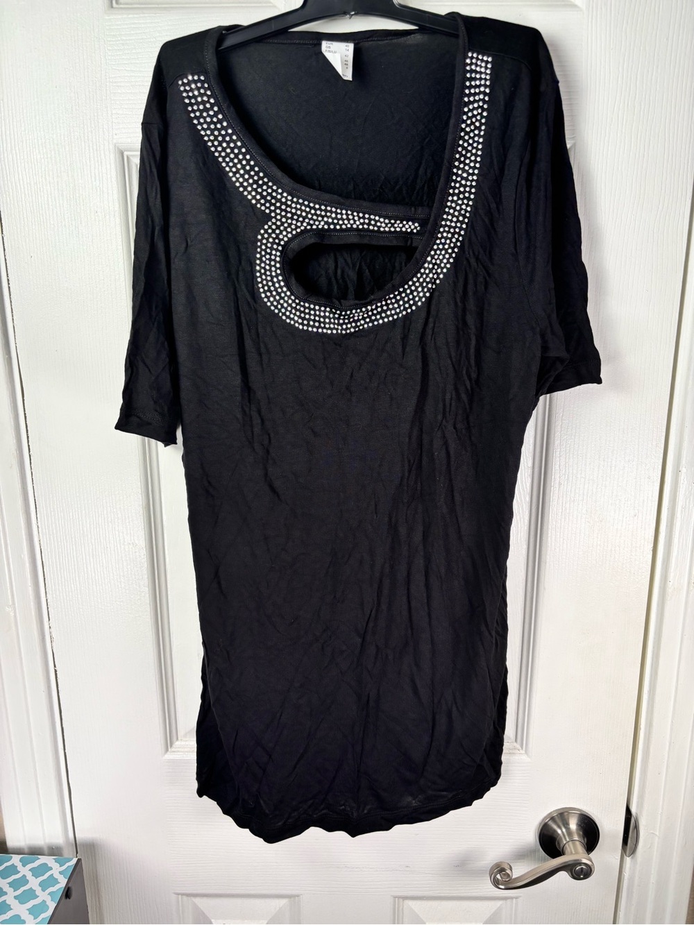 Black Embellished Cutout Women's Top